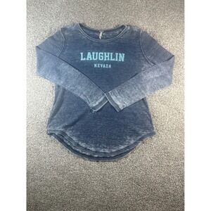 Techstyles Laughlin Nevada Thermal Top Blue Acid Wash Waffle Knit Small